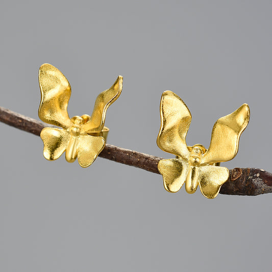 Pendientes de mariposa pequeños con baño de oro de 18 quilates y Plata 925