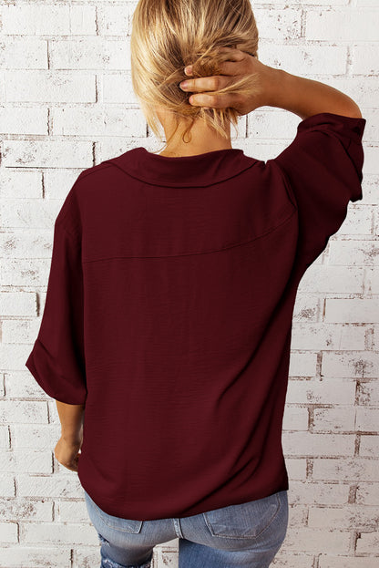 Blusa de manga de tres cuartos con cuello Johnny con textura